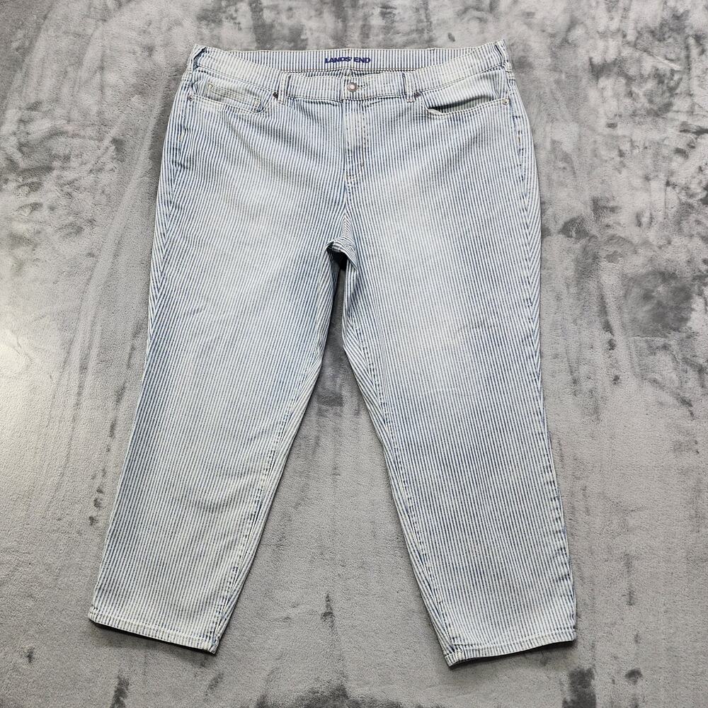 Lands End Jeans Womens 22W Blue Striped High Rise‎ Slim Ankle Stretch Casual